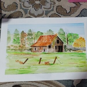 Rustic Landscape Watercolor Painting